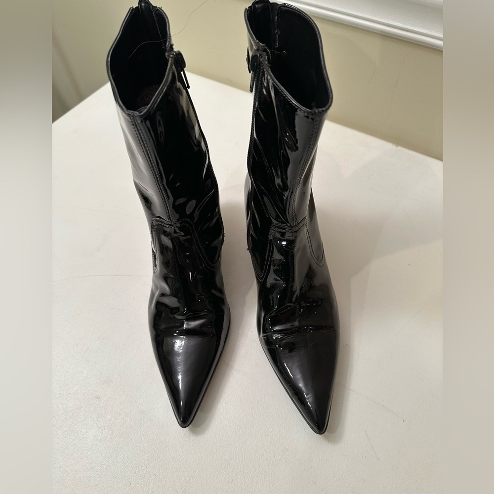 Lavorazione Artigiana black patent material boot worn once